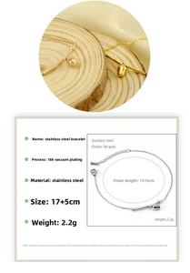 Macro detail of 18K gold plated stainless steel tulip bracelet with size specifications