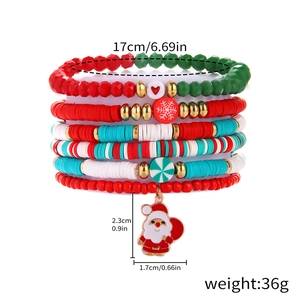 Detailed view of Christmas layered beaded bracelets with holiday pendants and dimensions