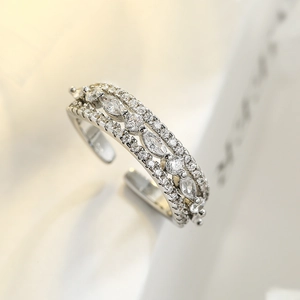 Elegant silver geometric multi-layer ring featuring zircon stones and open band design