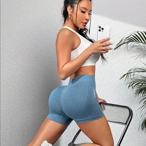 Pantaloncini da yoga a vita alta senza cuciture effetto push-up in blu melange
