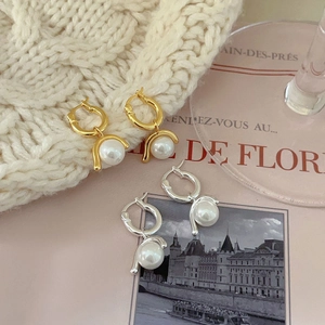 925 Sterling Silver Pearl Hoop Earrings in Gold and Silver finish for women