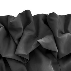 Macro shot of dark grey premium fabric texture with fine cross-weave and silk-like sheen