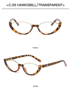 Dettaglio montatura cat-eye tartarugata con accenti dorati in vista frontale e angolata a 45°