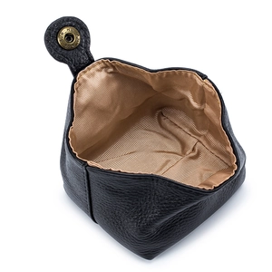 Cute black litchi pattern leather mini coin purse with snap closure and gold lining