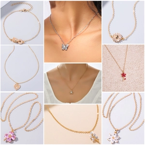 Alloy Zirconia Flower Bear Butterfly Heart Pendant Necklace For Women Minimalist Vintage Jewelry Ins Style Clavicle Chain Gift