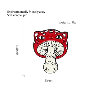 Creative red mushroom cat enamel pin in alloy with detailed product dimensions and weight