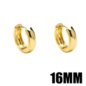 Minimalist 16mm gold polished hoop earrings with secure hinge closure for women
