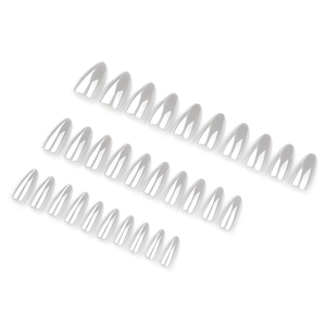 Glossy white almond shaped press-on nails set with 30 pieces in various sizes