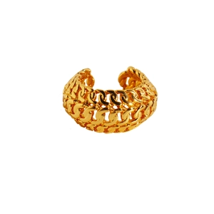 Gold-plated hollow cuban chain link wide ear cuff with adjustable open design