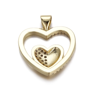 Detailed view of 18K gold plated heart pendant with zircon inlay and double heart design