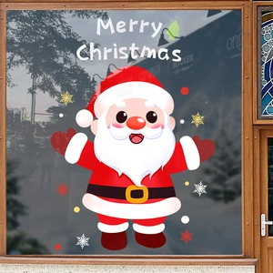 Christmas window decals set with Santa, colorful snowflakes and Merry Christmas lettering