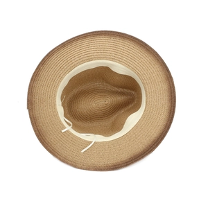 Neutral straw Panama hat with brown gradient weave and adjustable white inner sweatband