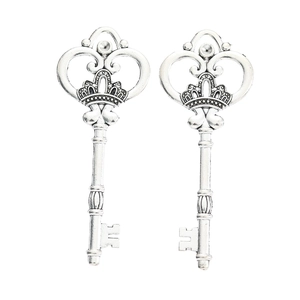 Vintage silver crown heart key pendants for DIY jewelry making in a vertical layout