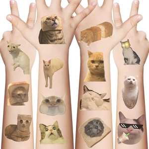Waterproof temporary tattoos featuring cute cartoon cat expressions on human arms
