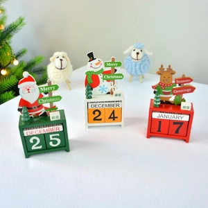 Set of 3 Christmas wooden block calendars featuring Santa Claus, snowman and reindeer figures