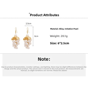 Detailed size chart for baroque leaf grape earrings with faux pearls and gold alloy hooks