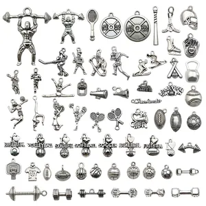 Sports Theme Charms Zinc Alloy Antique Silver DIY Jewelry Making Fitness Gym Basketball Football Baseball Pendants Motivational Quotes Accessory