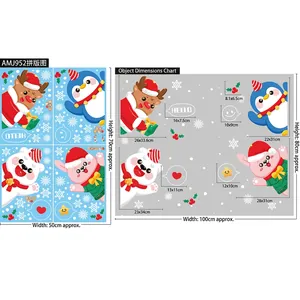 Christmas window stickers detail showing precise dimensions of reindeer and penguin decals