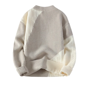 Herren Strickpullover in Beige und Cremeweiß mit Zopfmuster und lockerem Rundhals
