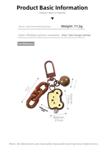 Detail view of cute brown animal keychain with size dimensions and 11.3g weight