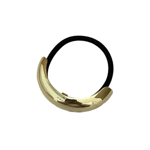 Minimalist gold crescent metal hair tie with black elastic band for women fashion