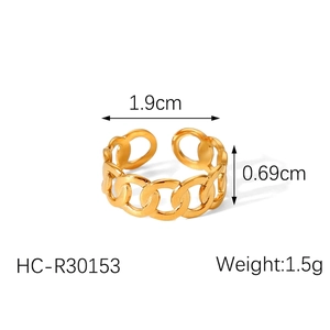 Detailed size specifications for gold cuban link chain ring with 1.9cm inner diameter