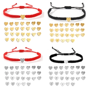 Handmade Woven Cord Bracelet Alloy Heart Initial Letter A-Z Adjustable Friendship Couple Memorial Jewelry For Men Women