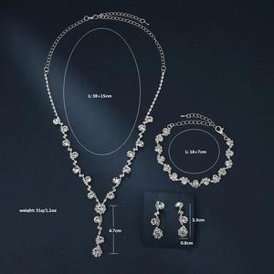 Detailed size specifications for silver sunflower bridal necklace and earrings set