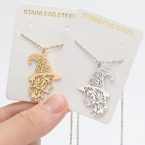 Halloween witch pendant necklaces in gold and silver stainless steel for women