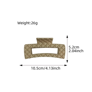 Quilted khaki large shark hair claw clip for women, size 10.5cm and weight 26g
