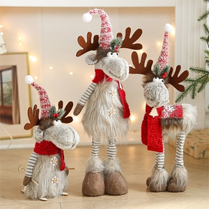 Christmas Reindeer Snowman Plush Dolls Ornaments Knitted Fabric Wood Nordic Festive Home Party Desktop Window Decor