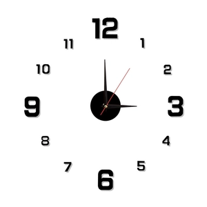 DIY black acrylic wall clock with 3D numbers and luminous silent movement for living room