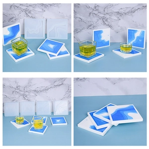 Square silicone ocean island resin mold set for DIY coaster making with wave textures