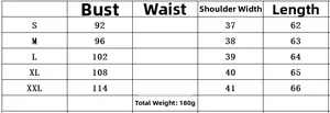 Detailed size chart for women's V-neck sleeveless floral print blouse from S to XXL