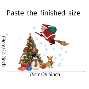 Detaillierte Maße des Weihnachtsbaum-Wandtattoos mit Weihnachtsmann, Größe 75x69 cm