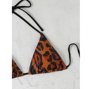 Chic leopard print triangle bikini top with adjustable neck and back tie straps