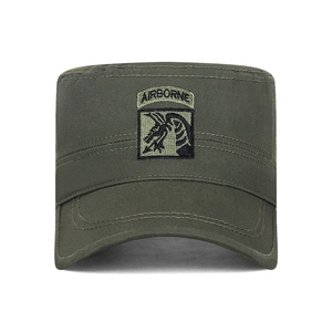 Army green military flat top cap for men with AIRBORNE embroidery and dragon emblem