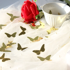 Golden butterfly paper confetti set with red rose and pearls for romantic party decoration
