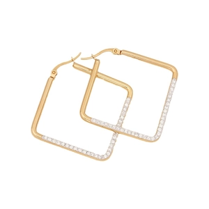 Elegant gold square hoop earrings with sparkling crystal rhinestones for women