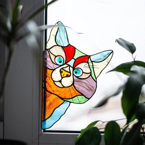 Decorazione gatto in vetro colorato per angolo finestra con mosaico in acrilico
