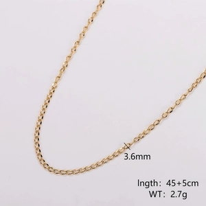 Gold-tone hip-hop curb chain necklace, 3.6mm width, 45+5cm length, punk style design