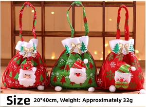 Three Christmas drawstring bags with Santa Claus and Snowman 3D dolls, size 20x40cm
