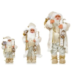 Set di 3 statuette di Babbo Natale in bianco e oro champagne con design nordico