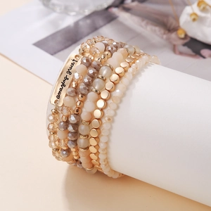 Lot de 6 bracelets ethniques en perles de cristal champagne doré avec bandes extensibles