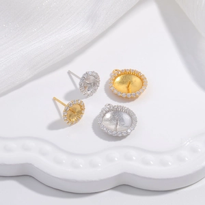 925 Sterling Silver Earring Post Settings And Pendant Bails Sunflower Zircon Micro Pave For DIY Artificial Pearl Jewelry Making