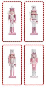 Set of 4 pink and white 30cm nutcracker soldiers with glitter details and accessories