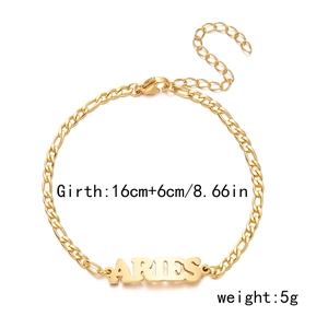 Detail of gold Figaro chain bracelet featuring Aries cutout pendant with lobster clasp