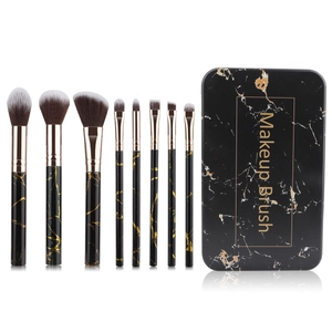 Makeup Brushes Synthetic Fiber Bristles Plastic Handle Marble Pattern Portable Travel Beauty Tools With Iron Storage Case