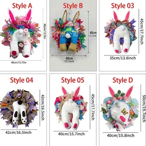 Easter rabbit wreaths collection with ribbons and flowers for outdoor wall decoration