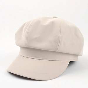 Classico cappello newsboy beige da donna in tessuto twill strutturato dal design vintage